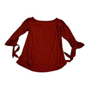 Loft Blouse Women's XS Long Sleeve w/Self tie Cuffs Red Casual Business